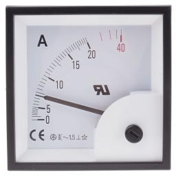 1 pcs - RS PRO Analogue Panel Ammeter 40A AC, 68mm x 68mm, ±1.5 % Moving Iron