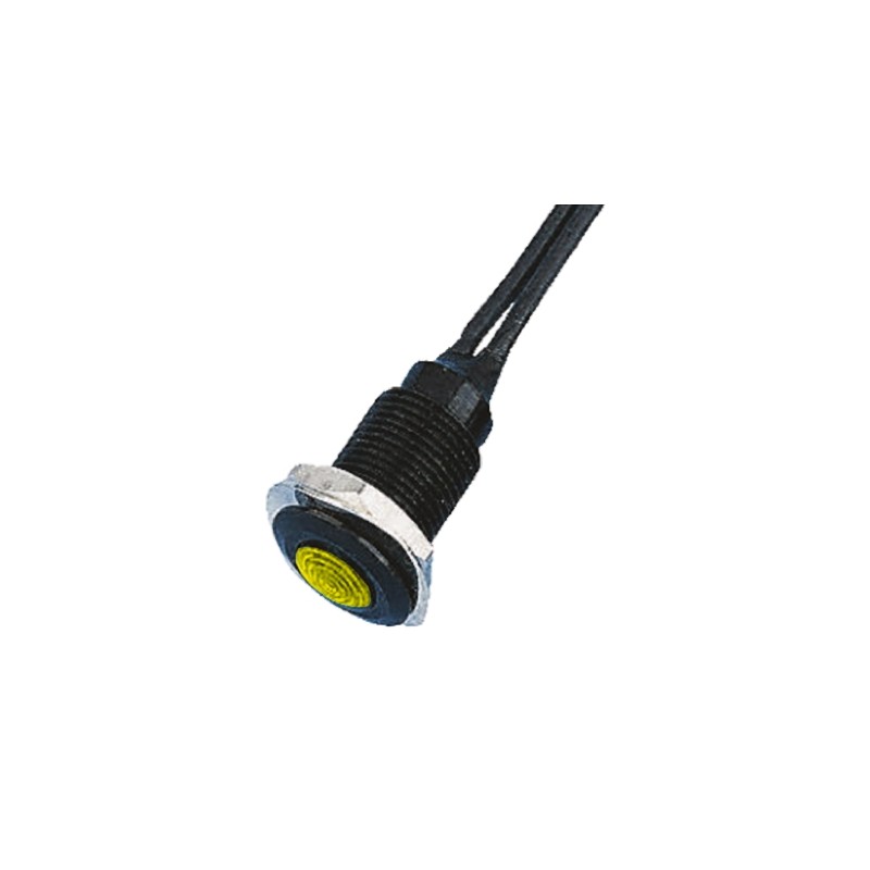 1 pcs - Oxley Yellow Panel Mount Indicator, 230V ac, 10.2mm Mounting Hole Size, Lead Wires Termination, IP66