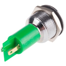 1 pcs - RS PRO Green Panel Mount Indicator, 24V, 19mm Mounting Hole Size, Solder Tab Termination, IP67