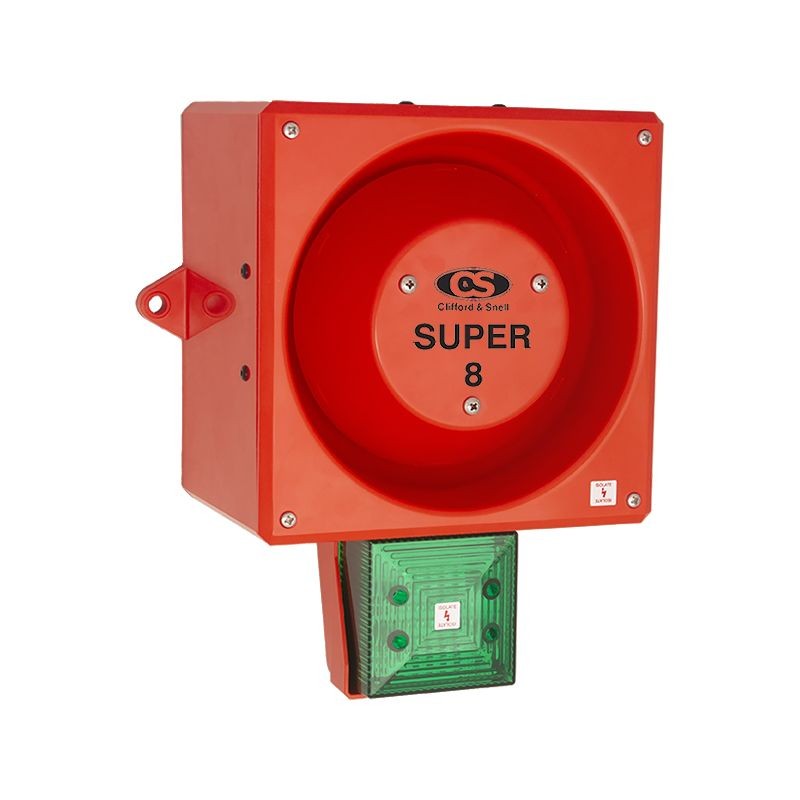 1 pcs - Clifford & Snell YL80 Hi Vis Series Green Sounder Beacon, 24 V dc, IP66, Bulkhead, Flat Wall, 116dB at 1 Metre