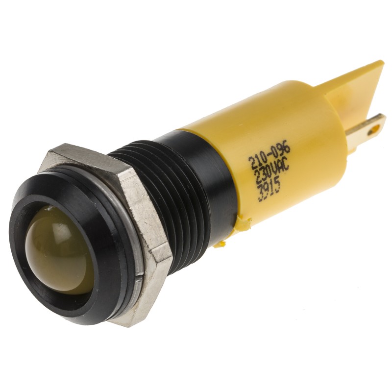 1 pcs - RS PRO Yellow Panel Mount Indicator, 230V ac, 14mm Mounting Hole Size, IP67