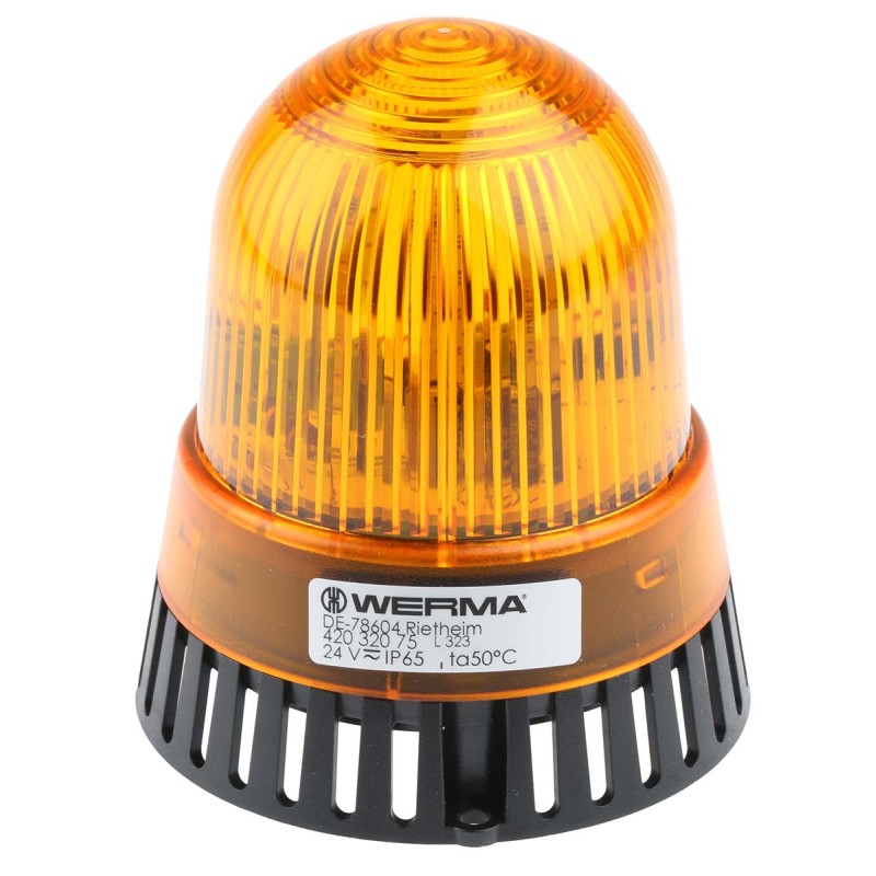 1 pcs - Werma 420 Series Yellow Sounder Beacon, 24 V ac/dc, IP65, Surface Mount, 105dB at 1 Metre