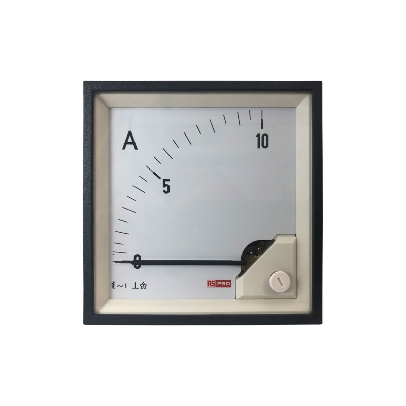1 pcs - RS PRO Analogue Panel Ammeter 10 (Input)A AC, 92mm x 92mm, 1 % Moving Iron