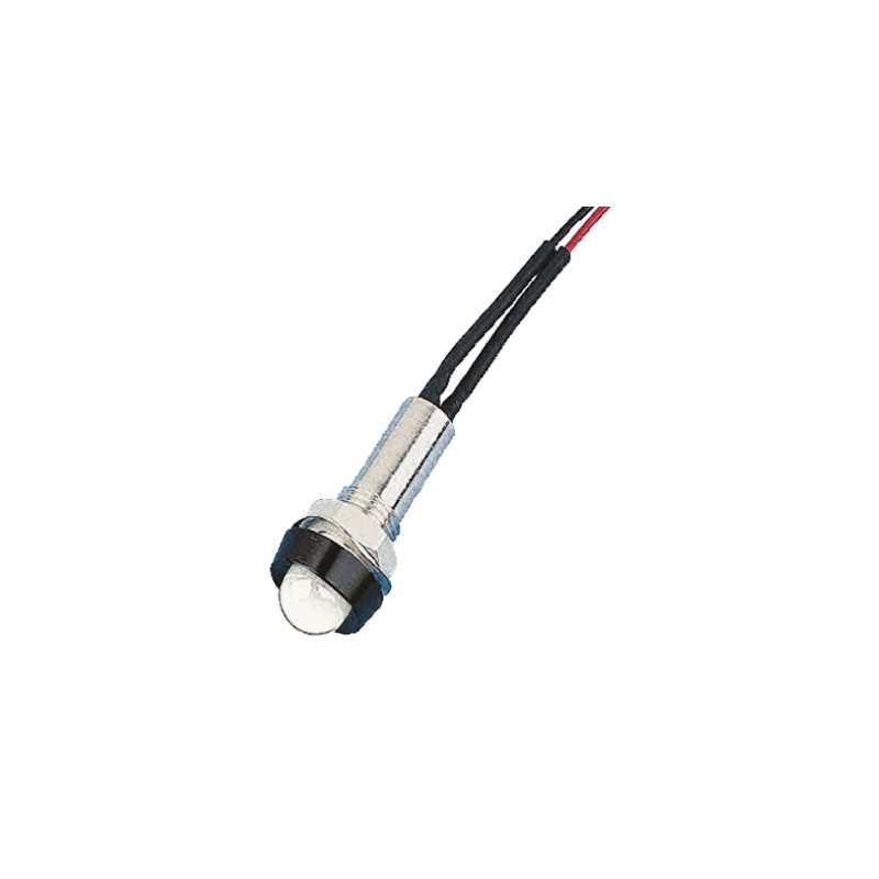 1 pcs - Oxley White Panel Mount Indicator, 24V, 8mm Mounting Hole Size, Lead Wires Termination, IP67