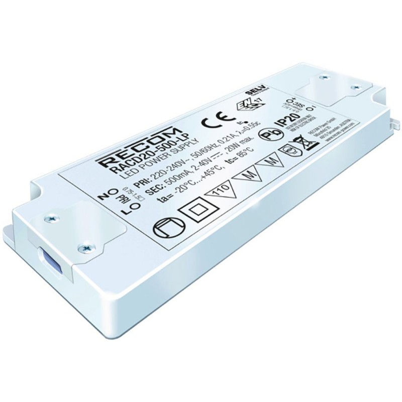 1 pcs - Recom LED Driver, 2 - 40V dc Output, 20W Output, 500mA Output, Constant Current