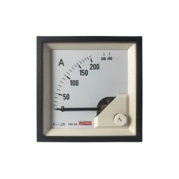 1 pcs - RS PRO Analogue Panel Ammeter 10 (Input) A, 200/5 (CT) A, 400 (Scle) A AC, 68mm x 68mm, 1 % Moving Iron