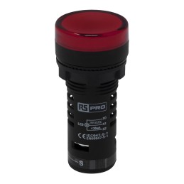 1 pcs - RS PRO, Panel Mount Red LED Pilot Light, 22mm Cutout, IP65, Round, 24V ac/dc