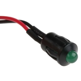 1 pcs - RS PRO Green Panel Mount Indicator, 24V dc, 8mm Mounting Hole Size, Lead Wires Termination