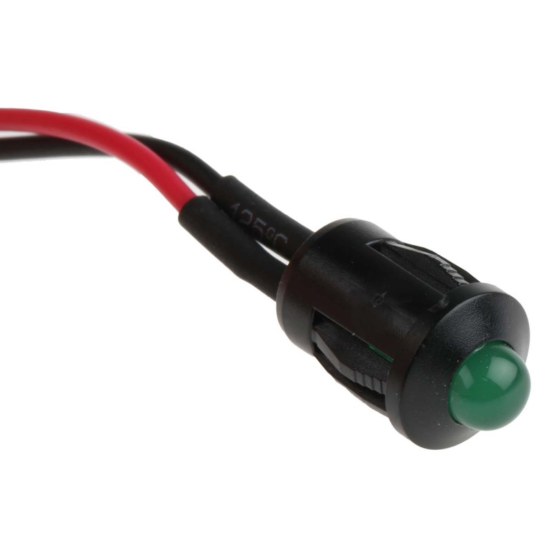 1 pcs - RS PRO Green Panel Mount Indicator, 24V dc, 8mm Mounting Hole Size, Lead Wires Termination