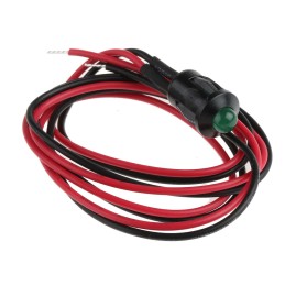 1 pcs - RS PRO Green Panel Mount Indicator, 24V dc, 8mm Mounting Hole Size, Lead Wires Termination