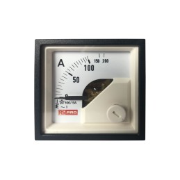 1 pcs - RS PRO Analogue Panel Ammeter 10 (Input) A, 100/5 (CT) A, 200 (Scle) A AC, 45mm x 45mm, 1 % Moving Iron