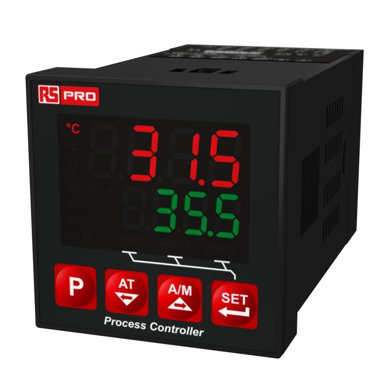 1 pcs - RS PRO Panel Mount PID Temperature Controller, 48 x 48mm 3 Input, 3 Output Relay, SSR, 24 V Supply Voltage ON/OFF, PID