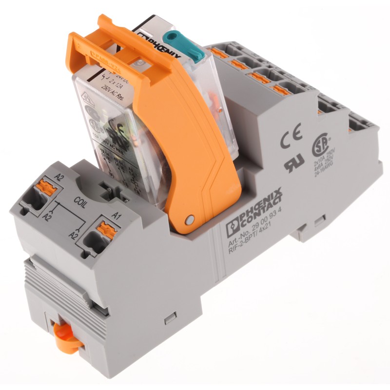 1 pcs - Phoenix Contact RIF Series Interface Relay, DIN Rail Mount, 24V dc Coil, DPDT, 2-Pole