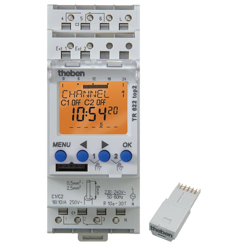 1 pcs - Theben Digital DIN Rail Time Switch 12 - 24 V, 2-Channel