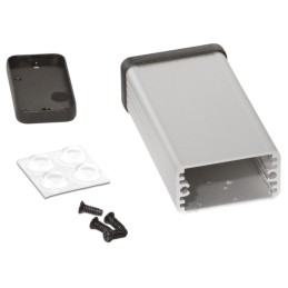 1 pcs - Hammond 1455 Series Silver Aluminium Enclosure, IP54, Black Lid, 80 x 45 x 25mm
