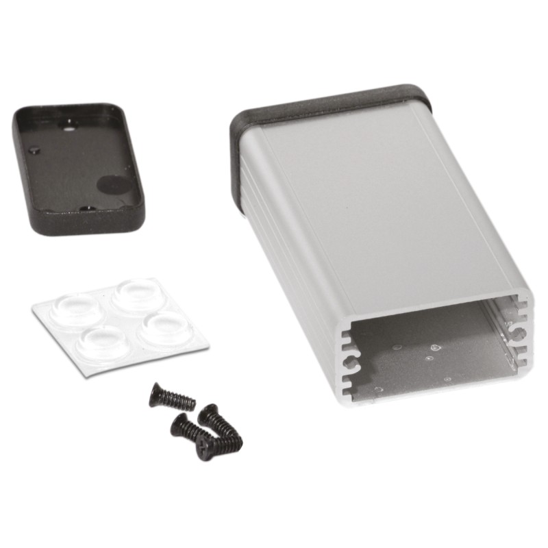 1 pcs - Hammond 1455 Series Silver Aluminium Enclosure, IP54, Black Lid, 80 x 45 x 25mm