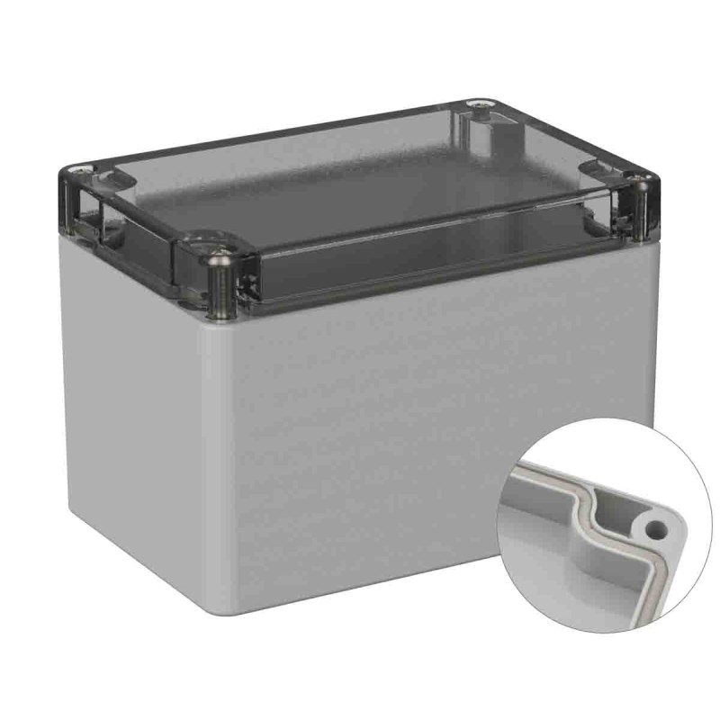 1 pcs - RS PRO Grey Polycarbonate General Purpose Enclosure, IP66, IK07, Clear Lid, 80 x120 x85mm