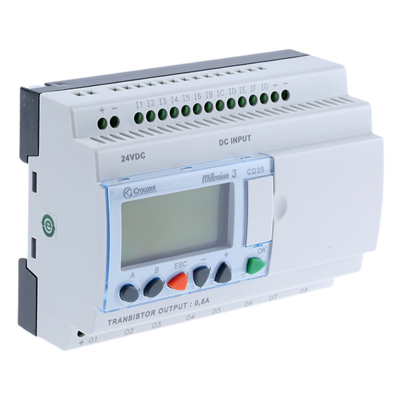 1 pcs - Crouzet Millenium 3 Series Logic Module, 24 V dc Supply, Transistor Output, 12-Input, Analogue, Digital Input
