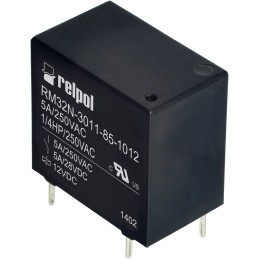 1 pcs - Relpol PCB Mount Power Relay, 12V dc Coil, 5A Switching Current, SPST