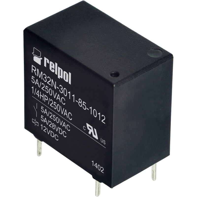 1 pcs - Relpol PCB Mount Power Relay, 12V dc Coil, 5A Switching Current, SPST