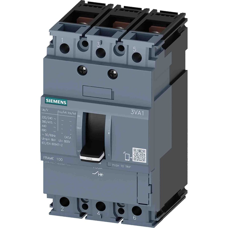 1 pcs - Siemens, SENTRON MCCB 3P 80A, Breaking Capacity 36 kA