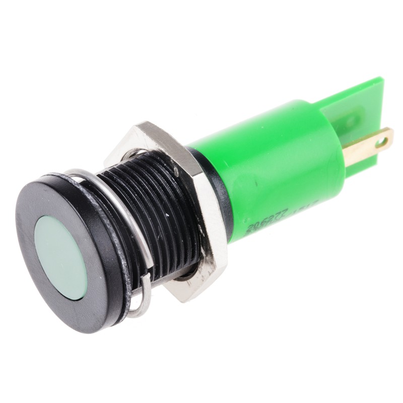 1 pcs - RS PRO Green Panel Mount Indicator, 230V ac, 16mm Mounting Hole Size, Solder Tab Termination, IP67