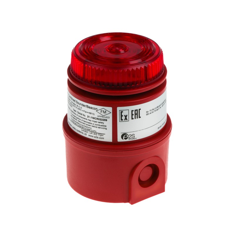 1 pcs - e2s IS-MC1 Series Red Sounder Beacon, 16 - 28 V dc, IP65, Surface Mount, 100dB at 1 Metre