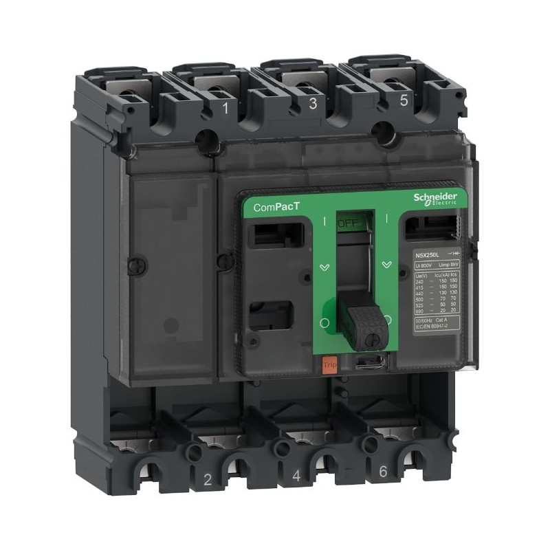 1 pcs - Schneider Electric, ComPacT MCCB 4P 250A, Fixed Mount