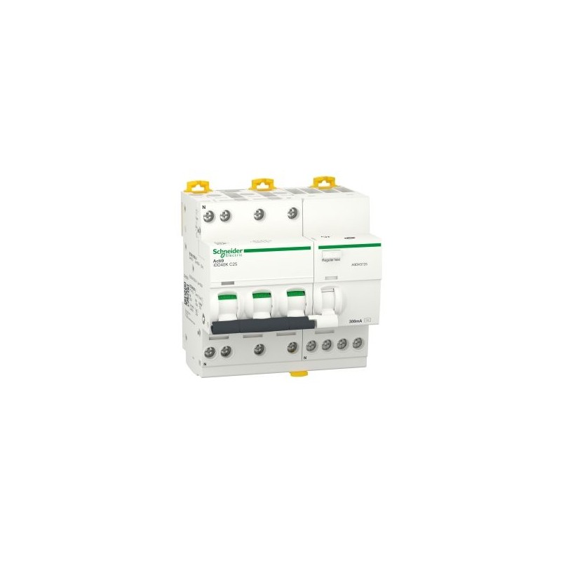 1 pcs - Schneider Electric RCBO, 25A Current Rating, 3P+N Poles, 300mA Trip Sensitivity, Type C, Acti9 Range