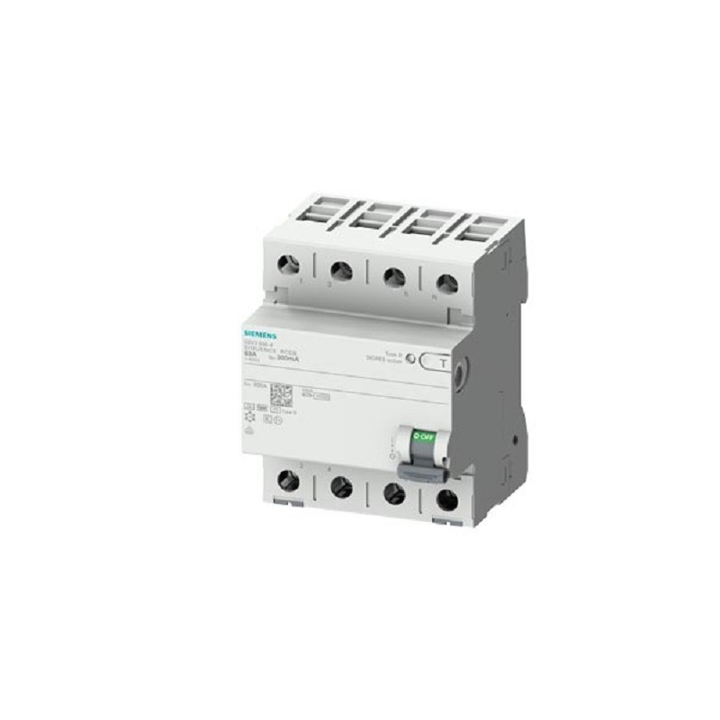 1 pcs - Siemens SENTRON 5SV3xxx RCCB, 63A, 4 Pole, 500mA, Type B, 400V ac