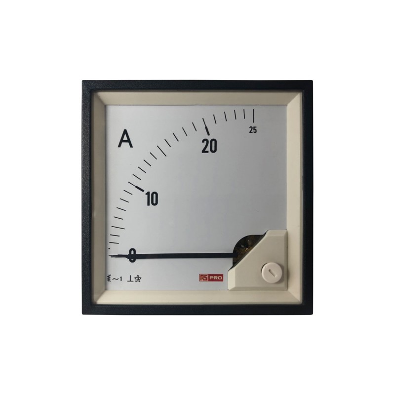 1 pcs - RS PRO Analogue Panel Ammeter 25 (Input)A AC, 92mm x 92mm, 1 % Moving Iron