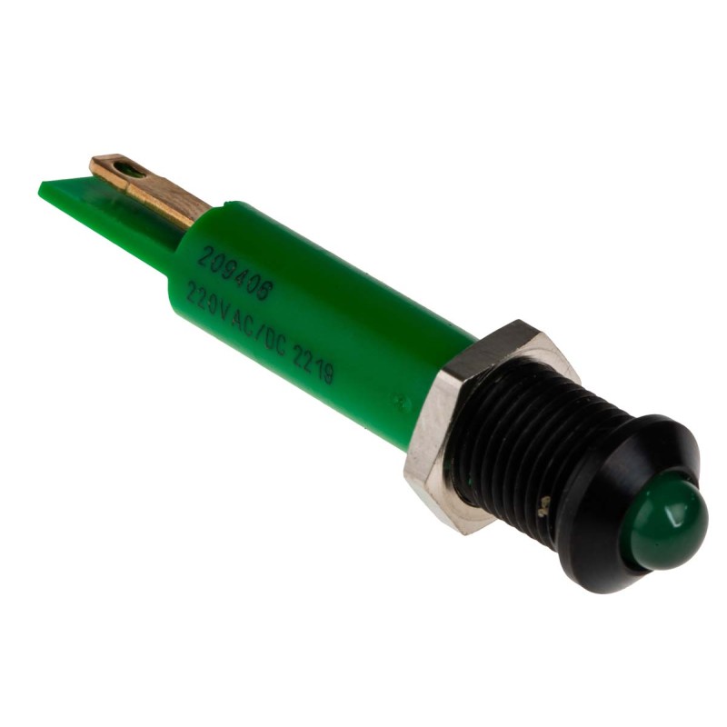 1 pcs - RS PRO Green Panel Mount Indicator, 230V ac, 8mm Mounting Hole Size