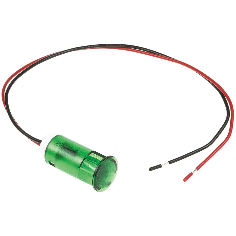 1 pcs - Apem Green Panel Mount Indicator, 220V ac, 12mm Mounting Hole Size, Lead Wires Termination