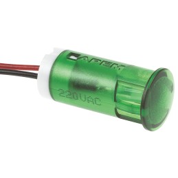 1 pcs - Apem Green Panel Mount Indicator, 220V ac, 12mm Mounting Hole Size, Lead Wires Termination