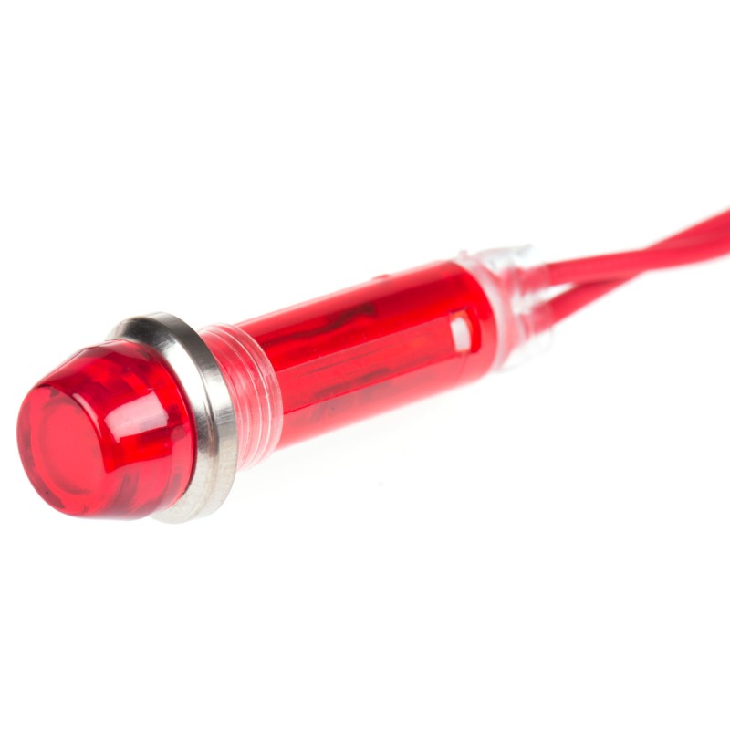 1 pcs - CAMDENBOSS Red Panel Mount Indicator, 240V, 8mm Mounting Hole Size, Lead Wires Termination