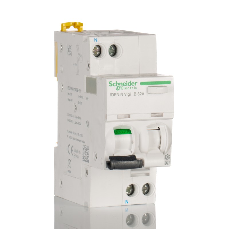 1 pcs - Schneider Electric RCBO, 32A Current Rating, 1P+N Poles, 30mA Trip Sensitivity, Type B, Acti 9 Range