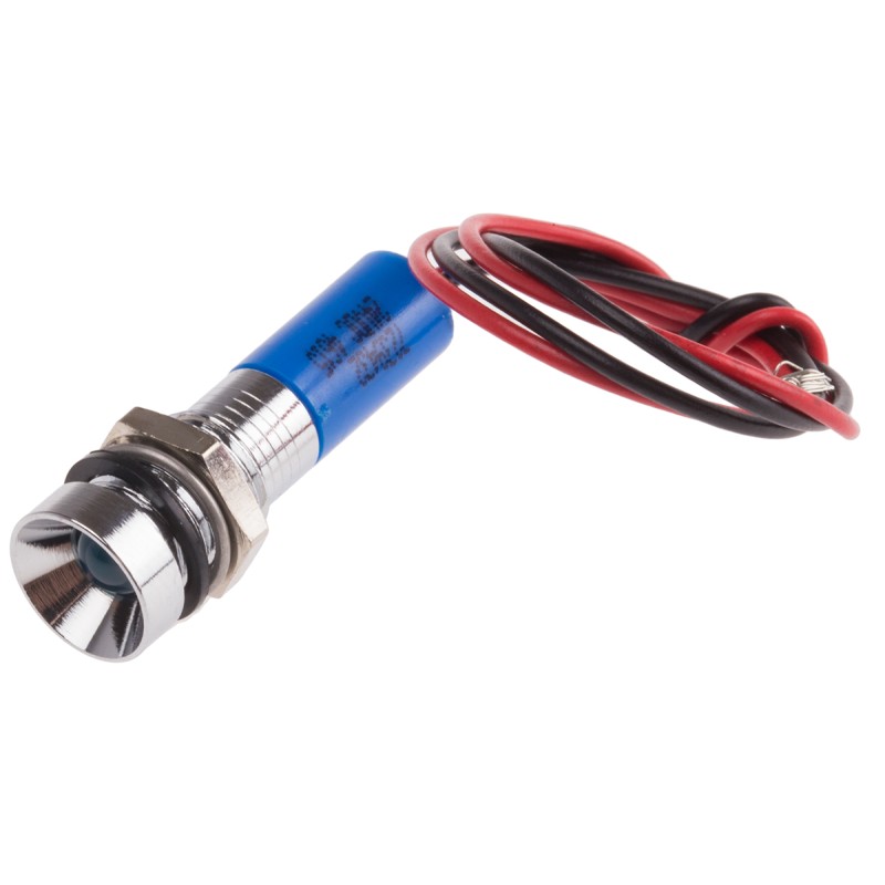 1 pcs - RS PRO Blue Panel Mount Indicator, 24V dc, 8mm Mounting Hole Size, Lead Wires Termination, IP67