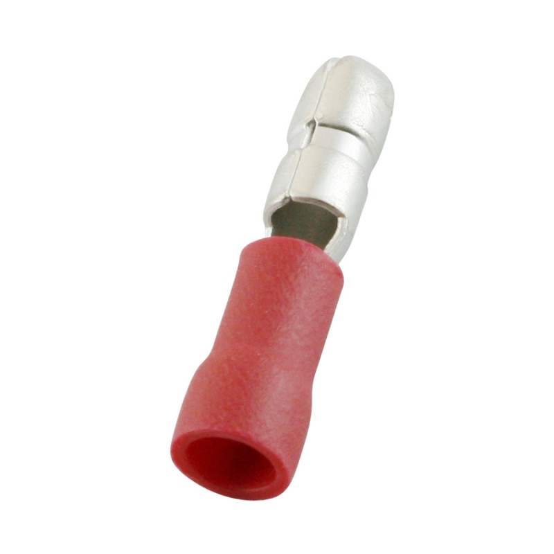 100 pcs - RS PRO Insulated Male Crimp Bullet Connector, 0.5mm² to 1.5mm², 22AWG to 16AWG, 4mm Bullet diameter, Red
