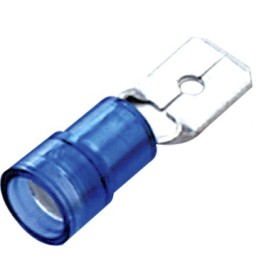 100 pcs - RS PRO Blue Insulated Male Spade Connector, Tab, 0.8 x 6.35mm Tab Size, 1.5mm² to 2.5mm²