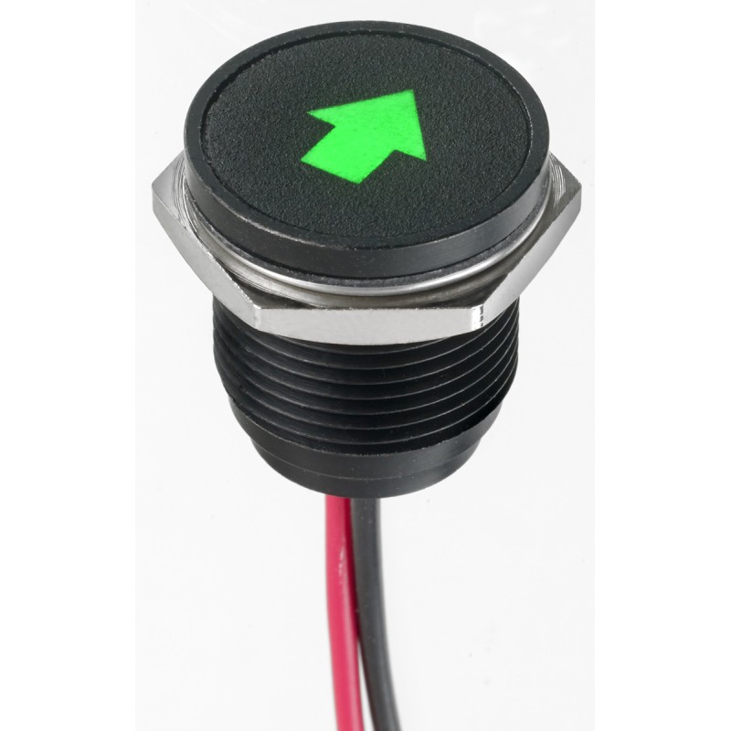 1 pcs - APEM Green Panel Mount Indicator, 12V dc, 16mm Mounting Hole Size, Lead Wires Termination, IP67