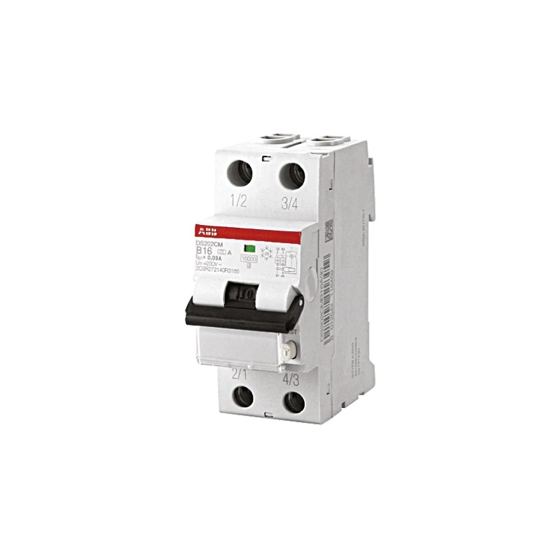 1 pcs - ABB RCBO, 10A Current Rating, 2P Poles, 10mA Trip Sensitivity, Type B, System Pro M Compact Range