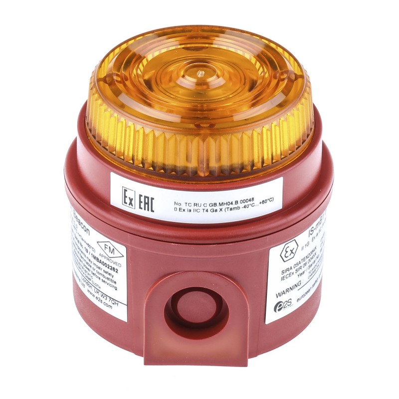 1 pcs - e2s IS-mB1 Series Amber Flashing Beacon, 24 V dc, Surface Mount, LED Bulb, IP65