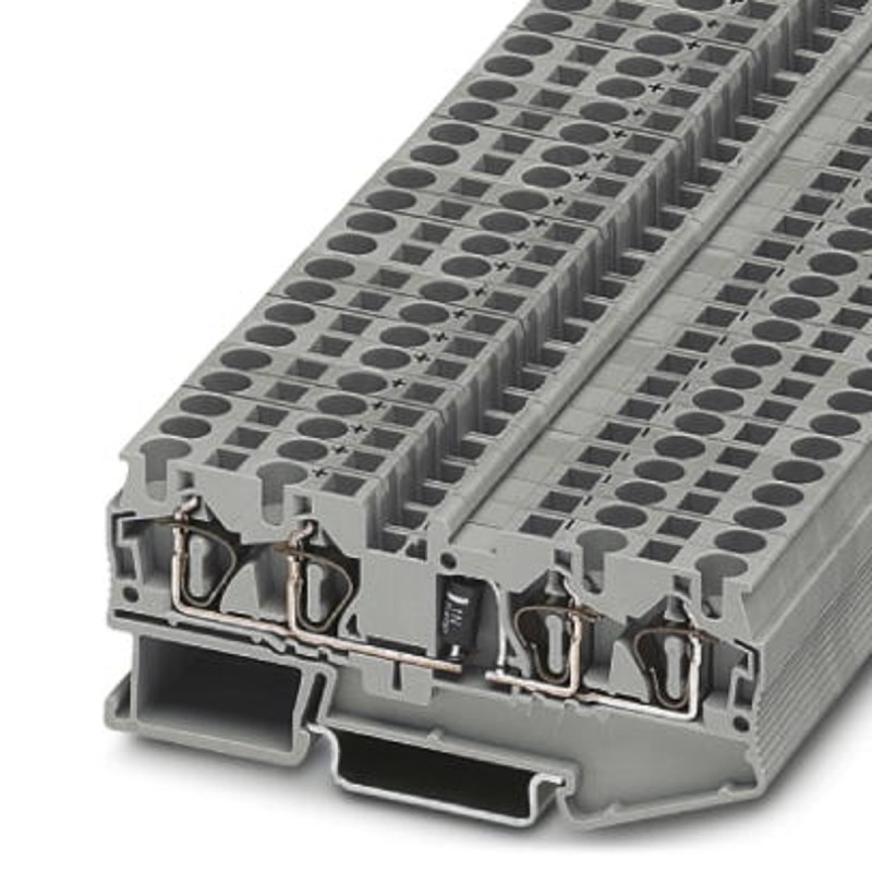 5 pcs - Phoenix Contact ST 4-QUATTRO-DIO 1N 5408/L-R Series Grey DIN Rail Terminal Block, Single-Level, Spring Clamp Terminatio