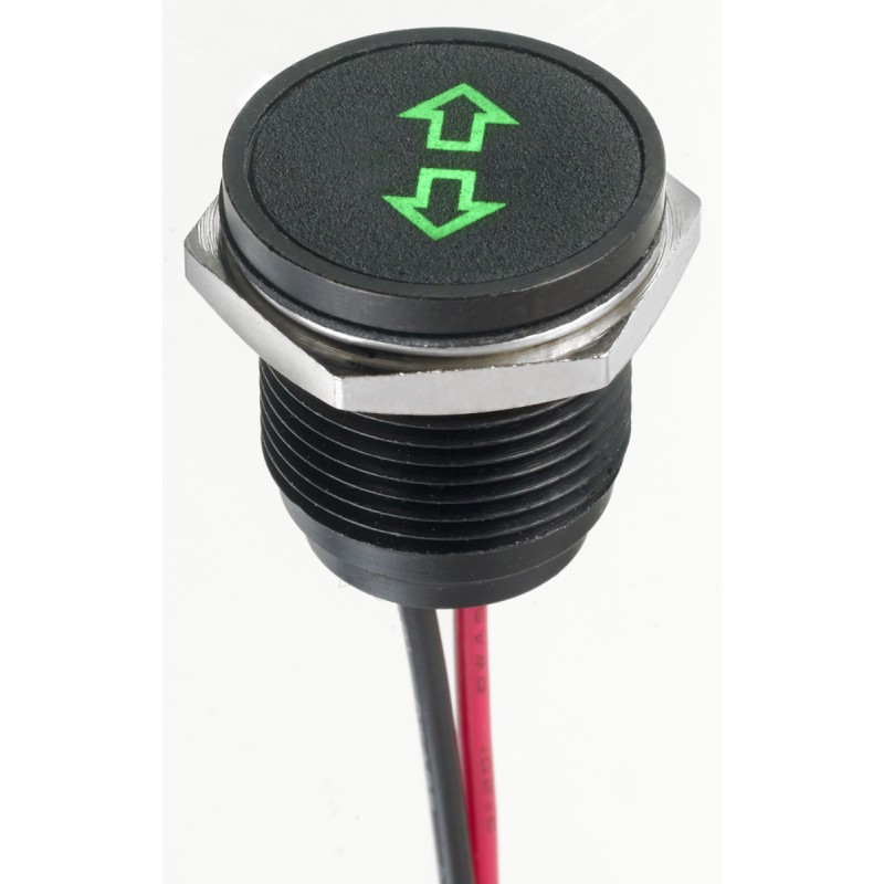 1 pcs - APEM Green Panel Mount Indicator, 12V dc, 16mm Mounting Hole Size, Lead Wires Termination, IP67