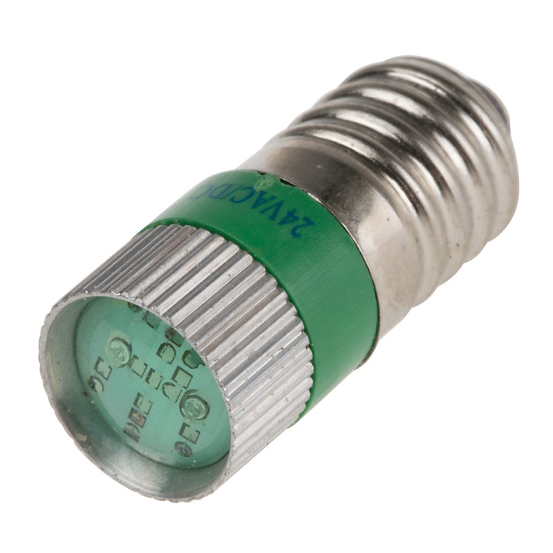 1 pcs - RS PRO Green LED Indicator Lamp, 24V dc, E10 Base, 10mm Diameter, 170/160mcd