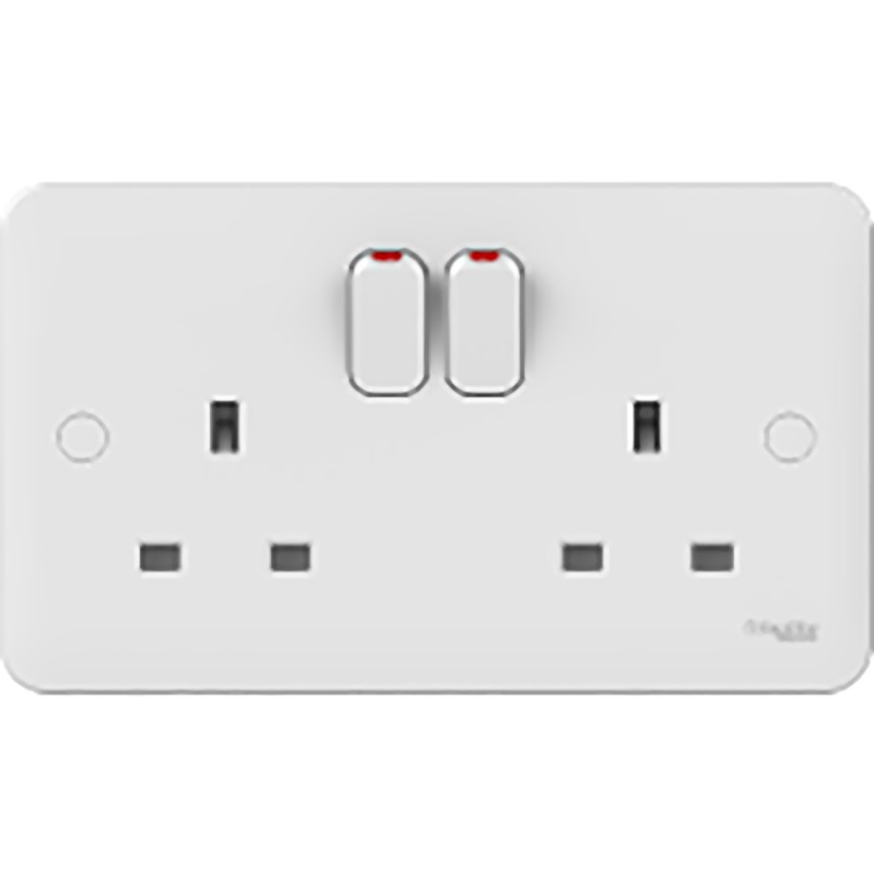 5 pcs - Schneider Electric White 2 Gang Plug Socket, 2 Poles, 13A, Type G - British, Indoor Use