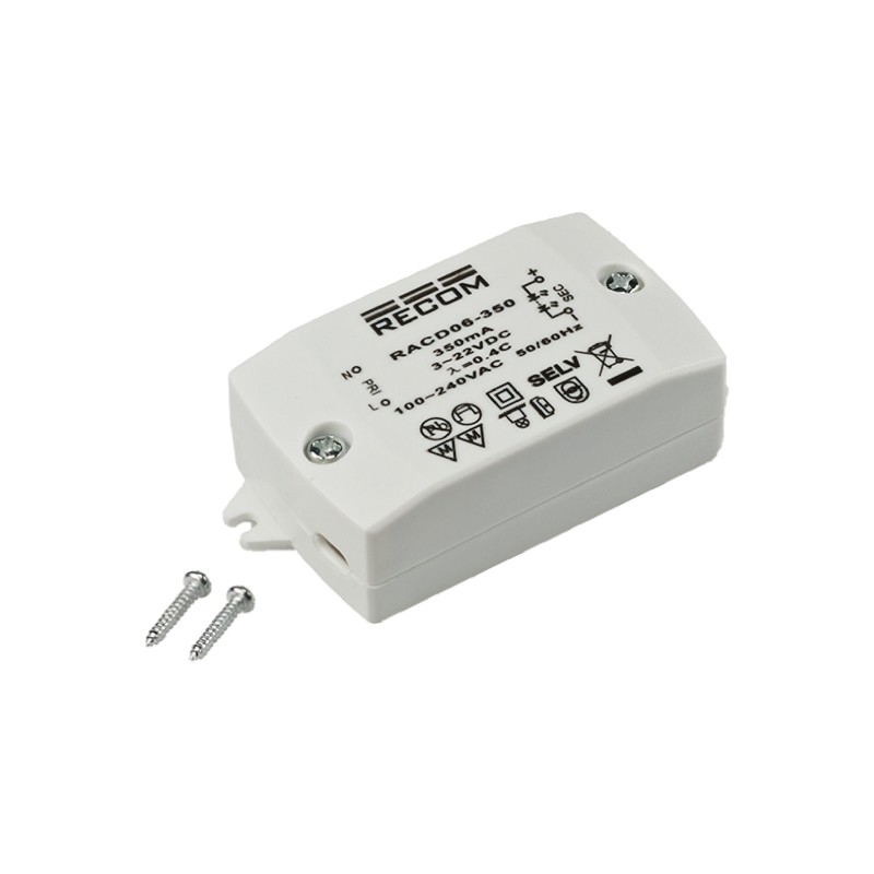 1 pcs - Recom LED Driver, 3 - 24V dc Output, 6W Output, 350mA Output, Constant Current / Constant Voltage