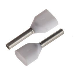 100 pcs - JST, TWE Insulated Crimp Bootlace Ferrule, 8mm Pin Length, 1.5mm Pin Diameter, 2 x 0.5mm² Wire Size, White