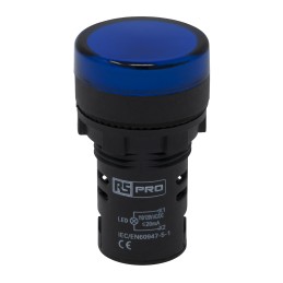 1 pcs - RS PRO, Panel Mount Blue LED Pilot Light, 22mm Cutout, IP65, Round, 110V ac