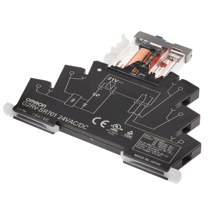 1 pcs - Omron DIN Rail Power Relay, 24V ac/dc Coil, 6A Switching Current, SPDT